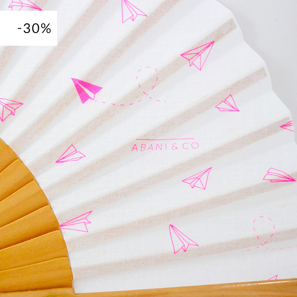 Hand fan Paperplanes white & pink
